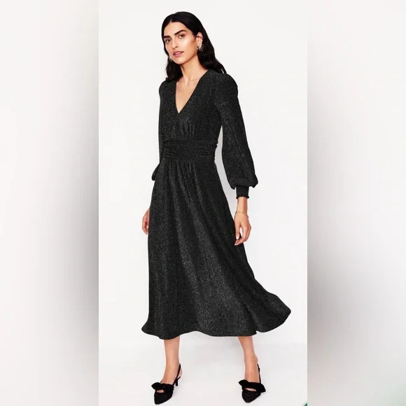 Boden Daphne Metallic Midi Dress in Black - Picture 2 of 12